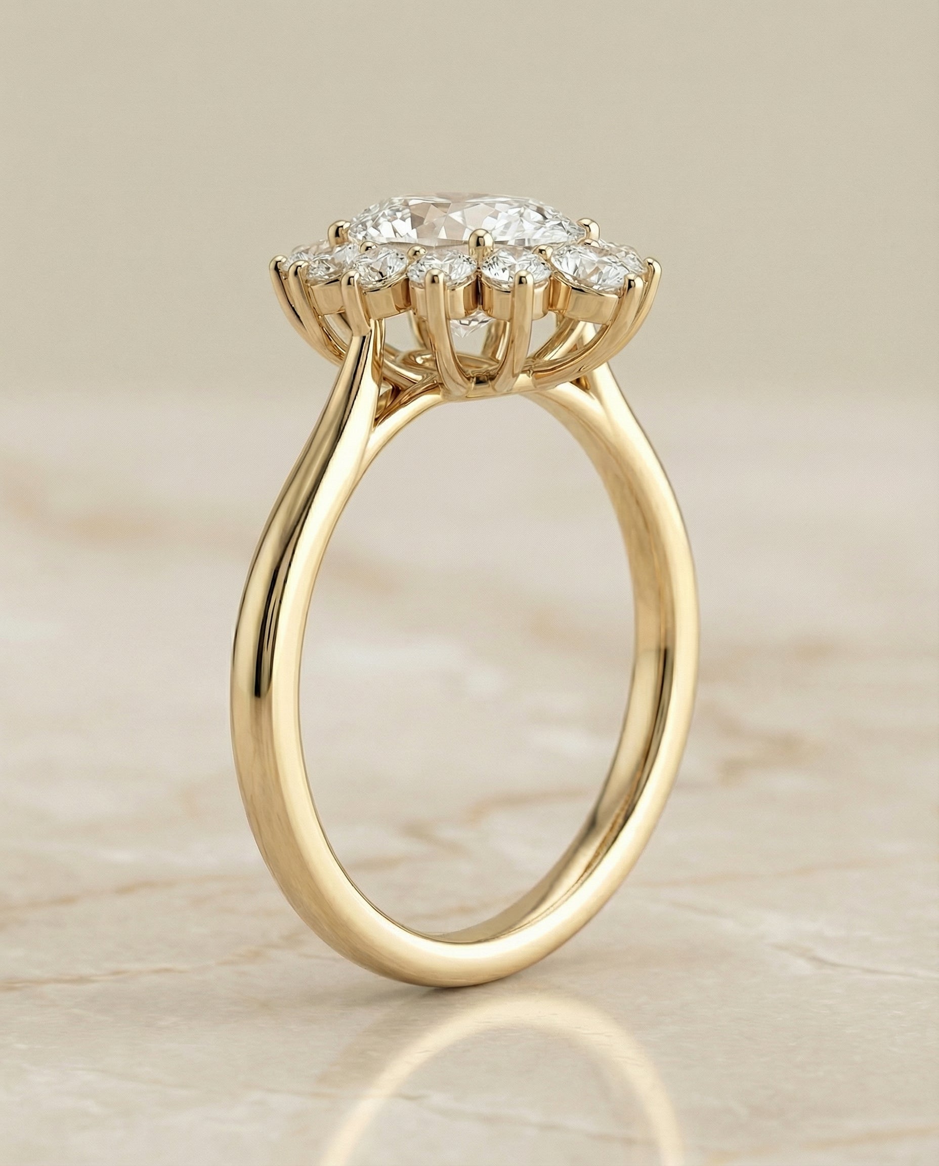 The Eloise floral halo engagement ring setting, shown in 18K Yellow Gold | RockHer