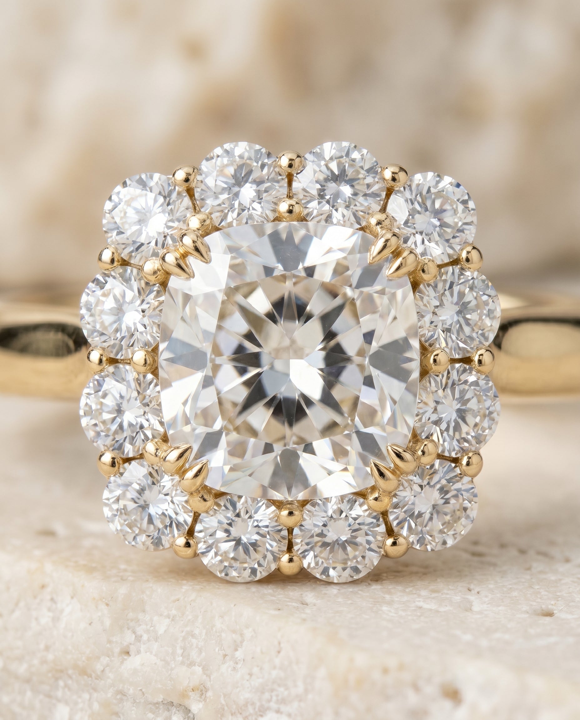 18K Yellow Gold band of The Guthrie cushion engagement ring setting | RockHer