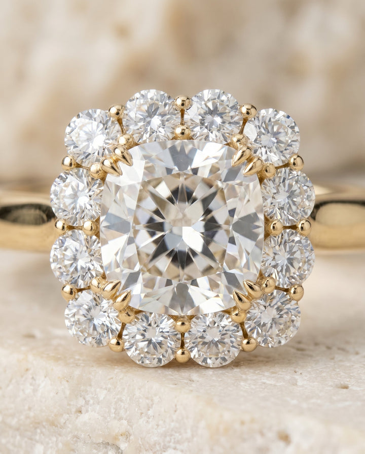 Guthrie Select Floral Prong Halo Cushion in 14K Yellow Gold – view 4