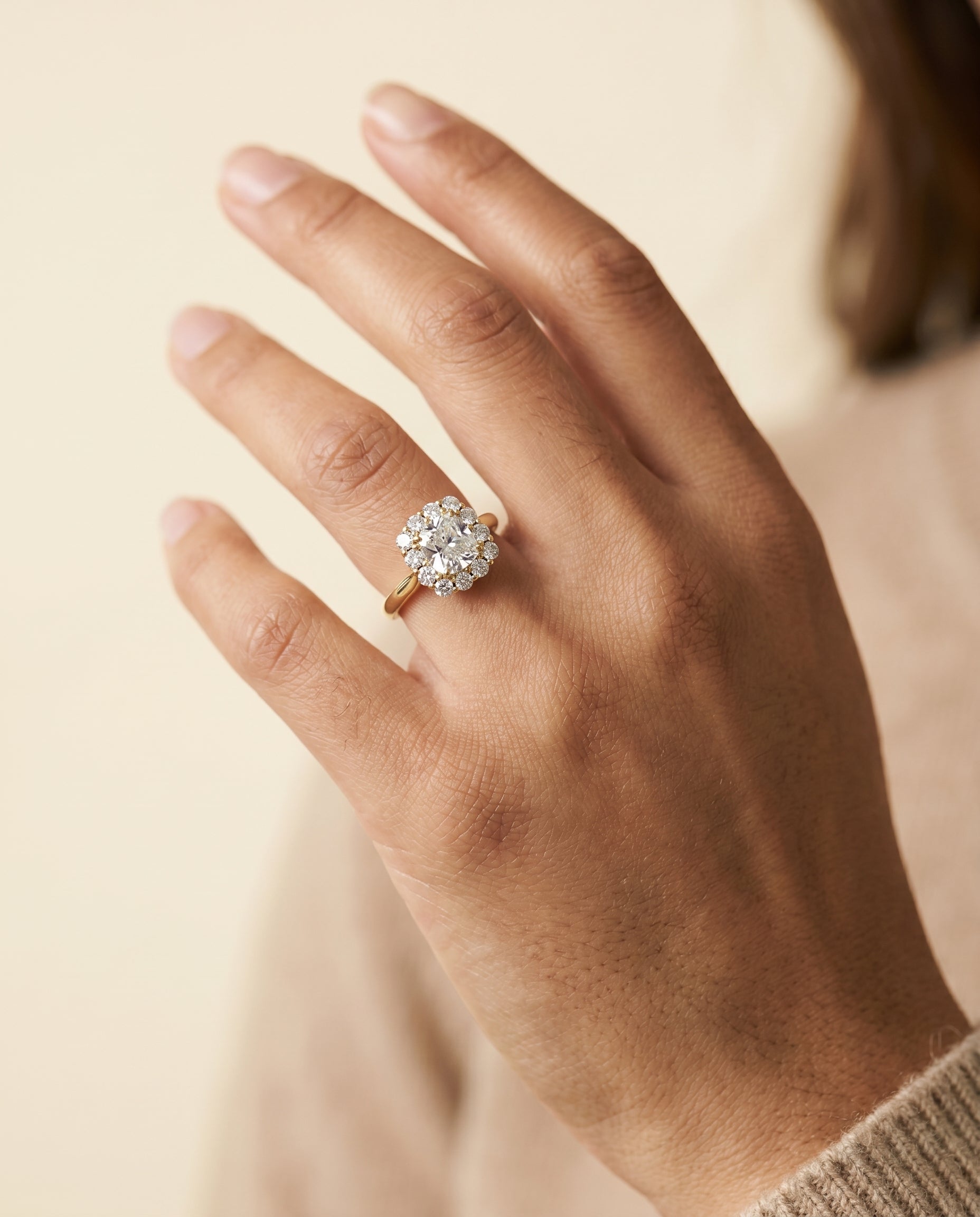 The Guthrie setting for cushion diamonds, made to order in 18K Yellow Gold | RockHer