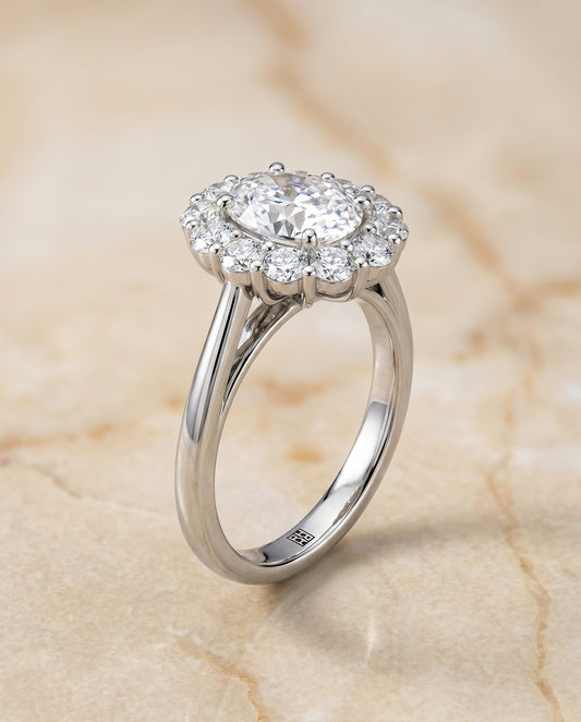 The Faith Floral Prong Halo Oval in 14K White Gold