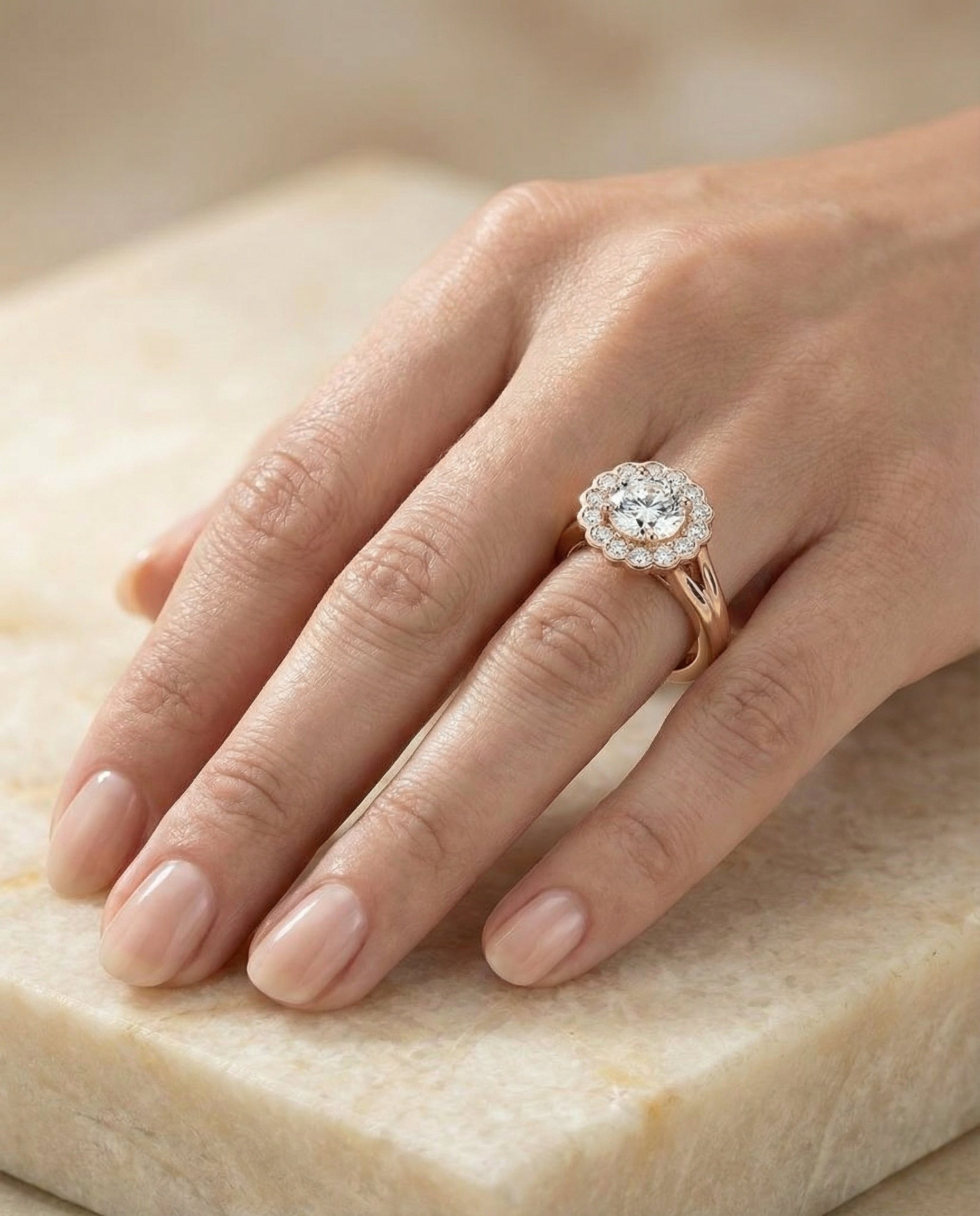 The Nera setting for round diamonds, made to order in 14K Rose Gold | RockHer