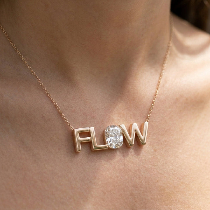 FLOW lab-grown diamond necklace in 14K Rose Gold, worn on neck