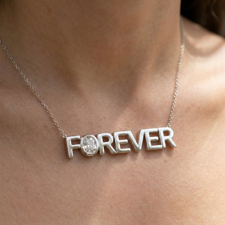 FOREVER lab-grown diamond necklace in 14K White Gold, worn on neck