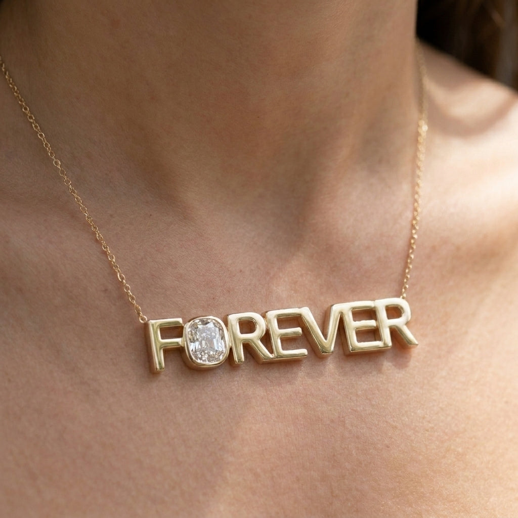 FOREVER lab-grown diamond necklace in 14K Yellow Gold, worn on neck