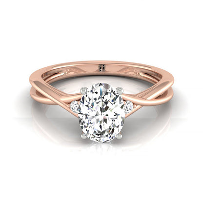 Dusty Select Hidden Halo Solitaire Oval Lab Diamond Engagement Ring in 14K Rose Gold, front view | RockHer