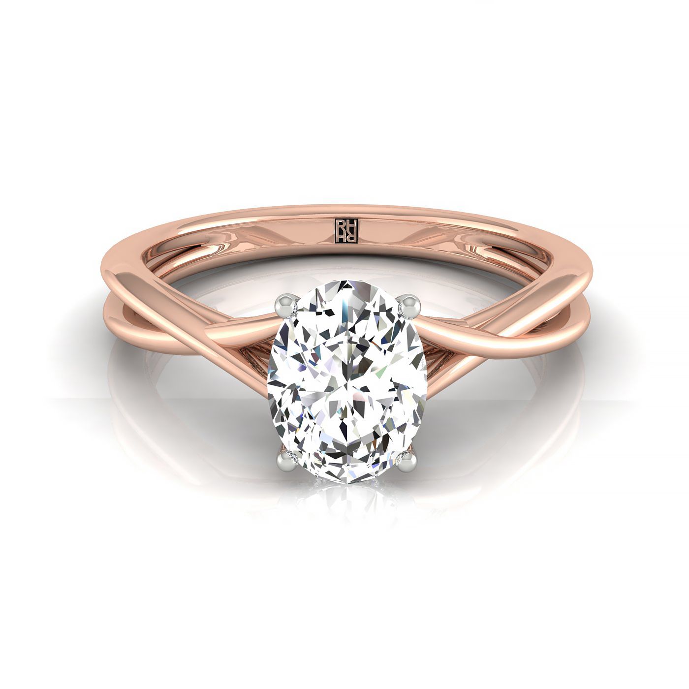 Blondie Select Double Hidden Halo Solitaire Oval Lab Diamond Engagement Ring in 14K Rose Gold, front view | RockHer