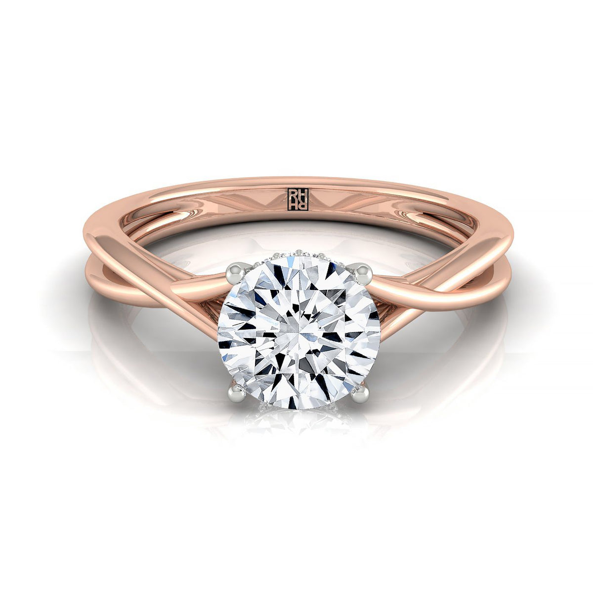 The Blondie select double hidden halo solitaire engagement ring setting, shown in 14K Rose Gold | RockHer