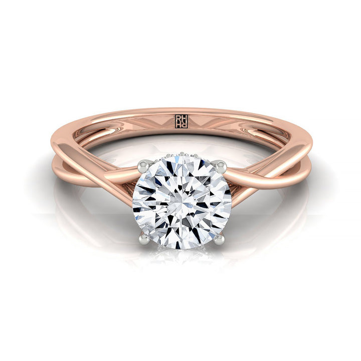 Blondie Select Double Hidden Halo Solitaire Round Lab Diamond Engagement Ring in 14K Rose Gold, front view | RockHer