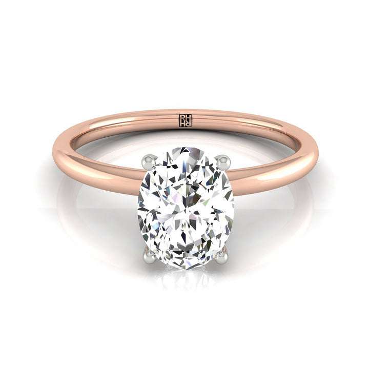 Dolly Select Double Hidden Halo Solitaire Oval Lab Diamond Engagement Ring in 14K Rose Gold, front view | RockHer