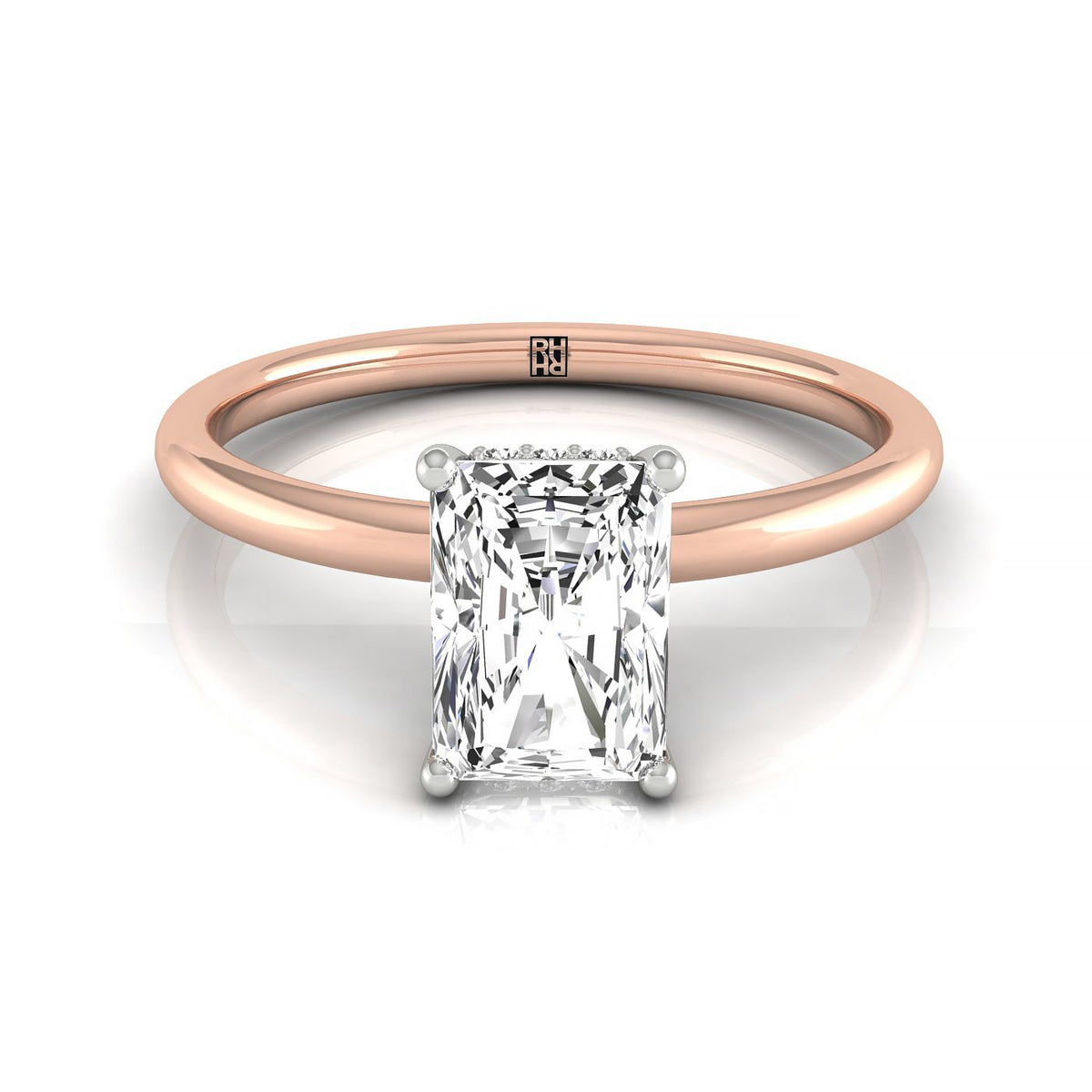 The Dolly select double hidden halo solitaire cut engagement ring setting, shown in 14K Rose Gold | RockHer