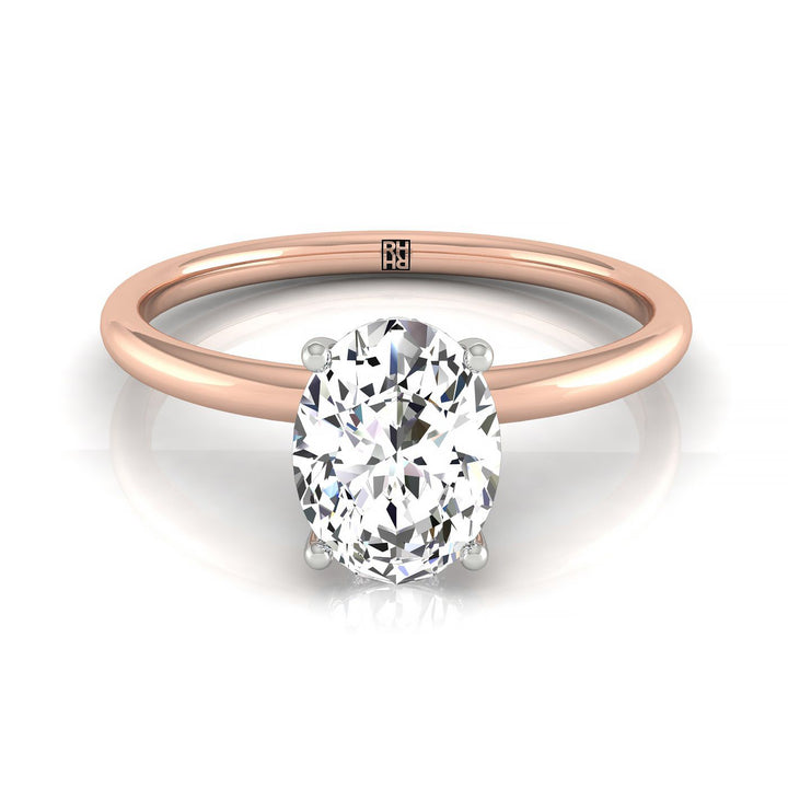 Eartha Select Upper Hidden Halo Solitaire Oval Lab Diamond Engagement Ring in 14K Rose Gold, front view | RockHer