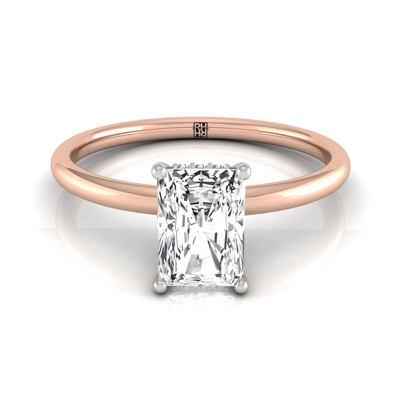 The Eartha select hidden halo cut engagement ring setting, shown in 14K Rose Gold | RockHer