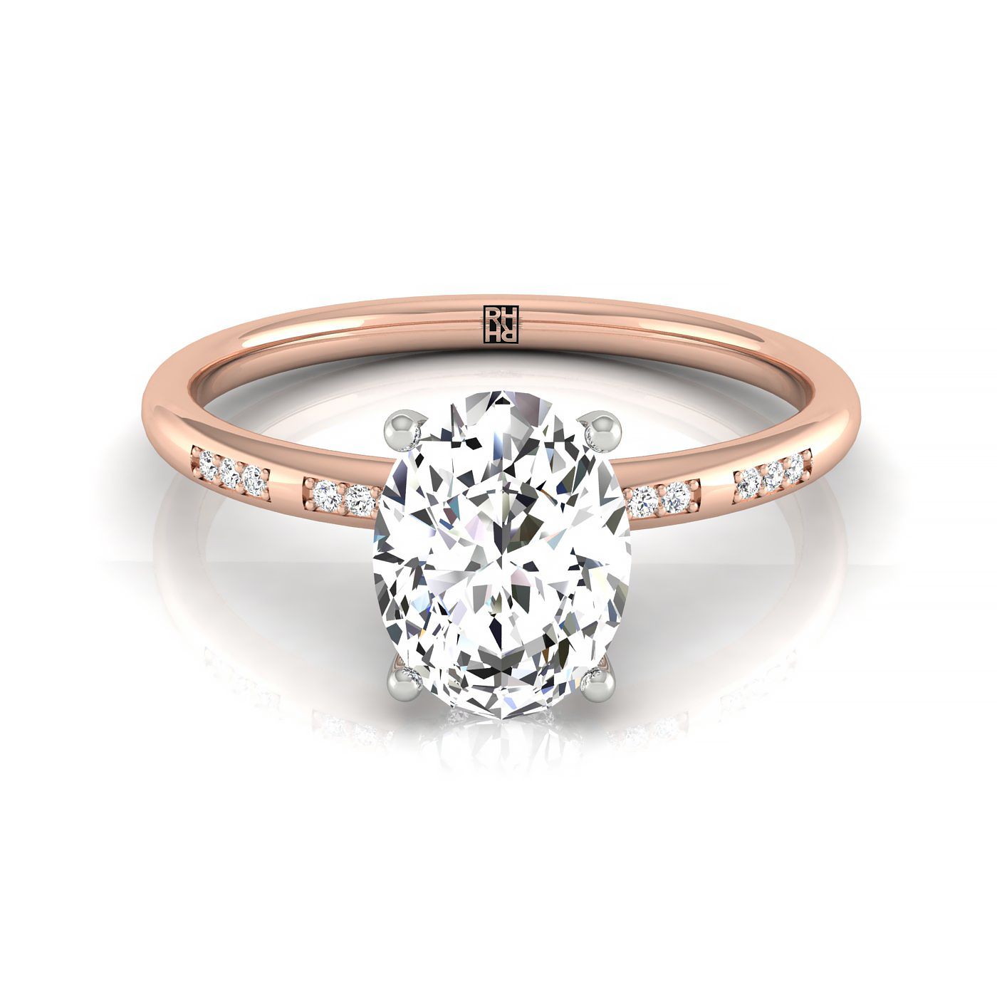 Wanda Select Hidden Halo Pavé Solitaire Oval Lab Diamond Engagement Ring in 14K Rose Gold, front view | RockHer