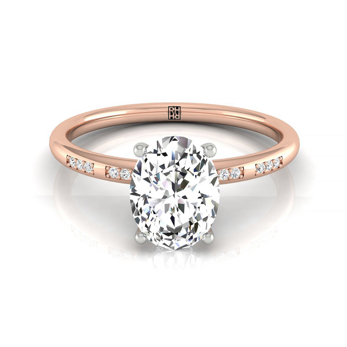 The Wanda select hidden halo pavé solitaire engagement ring setting, shown in 14K Rose Gold | RockHer