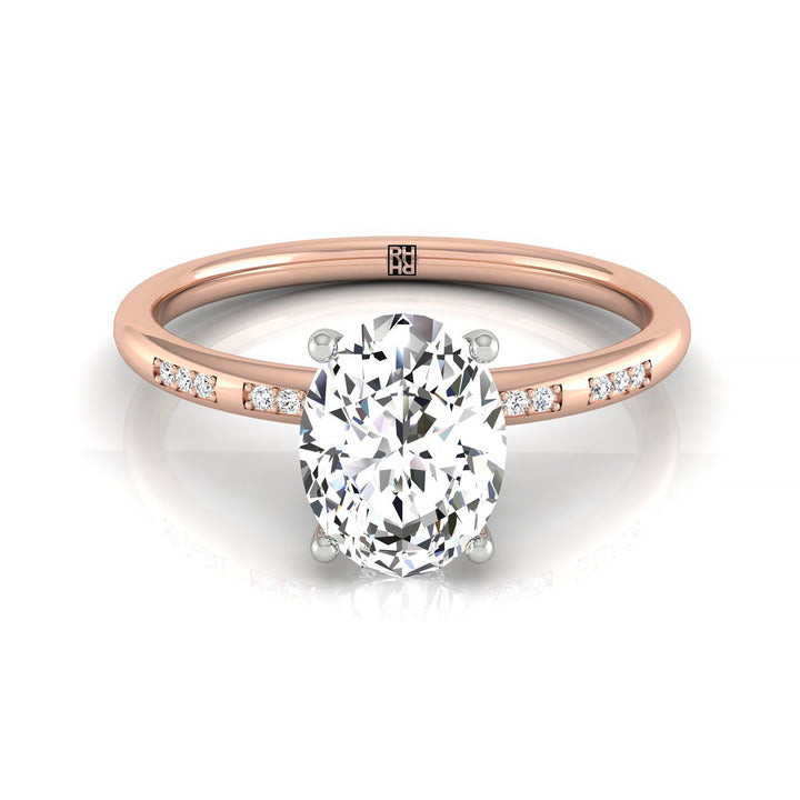 Wanda Select Hidden Halo Pavé Solitaire Oval Lab Diamond Engagement Ring in 14K Rose Gold, front view | RockHer