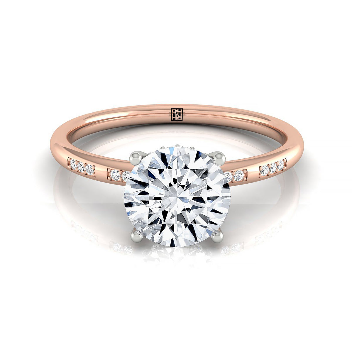 The Wanda select hidden halo pavé solitaire engagement ring setting, shown in 14K Rose Gold | RockHer