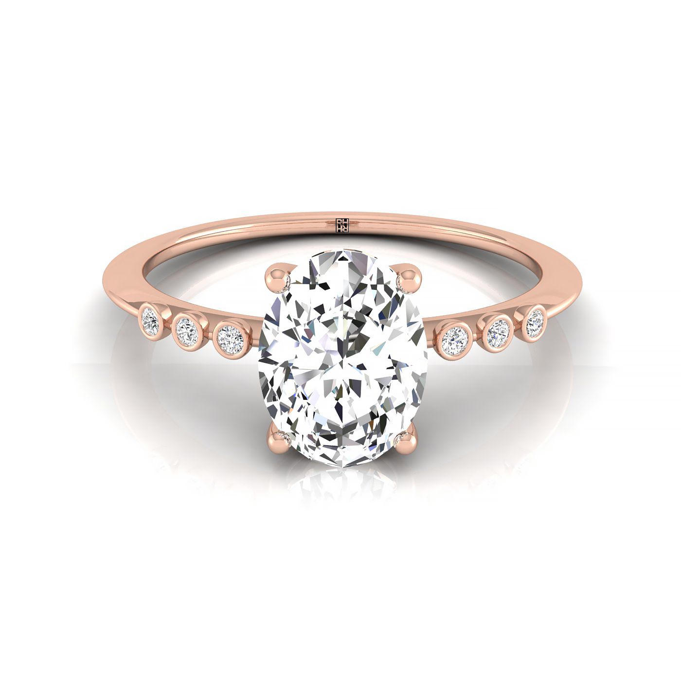 Peggy Select Bezel Accent Solitaire Oval Lab Diamond Engagement Ring in 14K Rose Gold, front view | RockHer