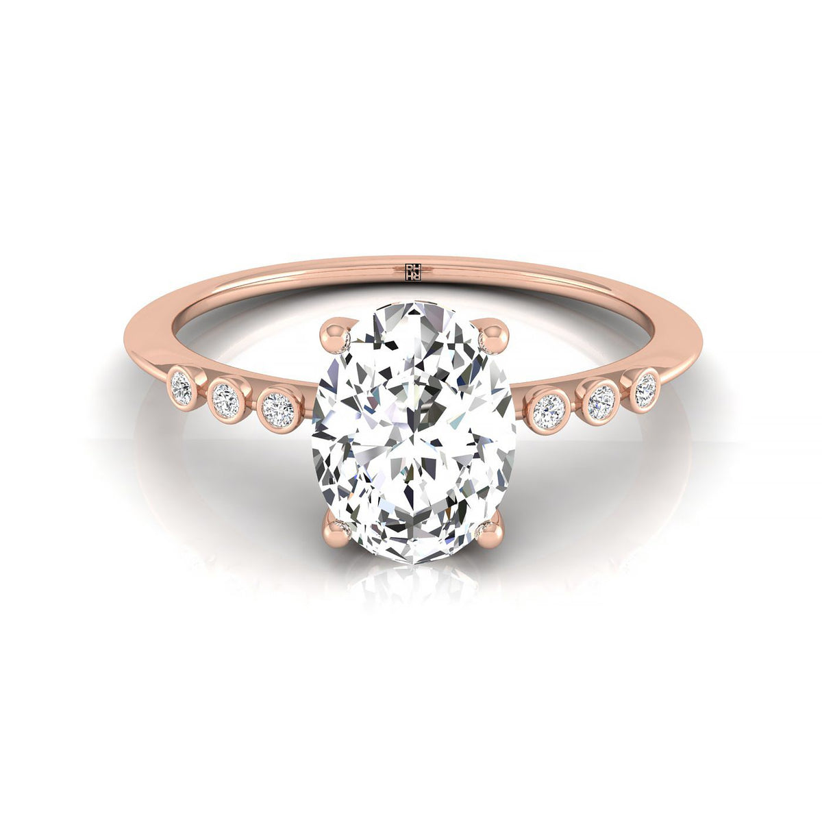 The Peggy select bezel accent solitaire engagement ring setting, shown in 14K Rose Gold | RockHer