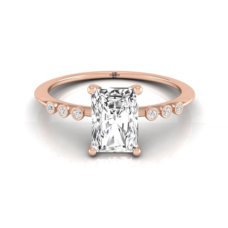 The Peggy Select Bezel Accent Solitaire Radiant Cut Lab Diamond Engagement Ring in 14K Rose Gold