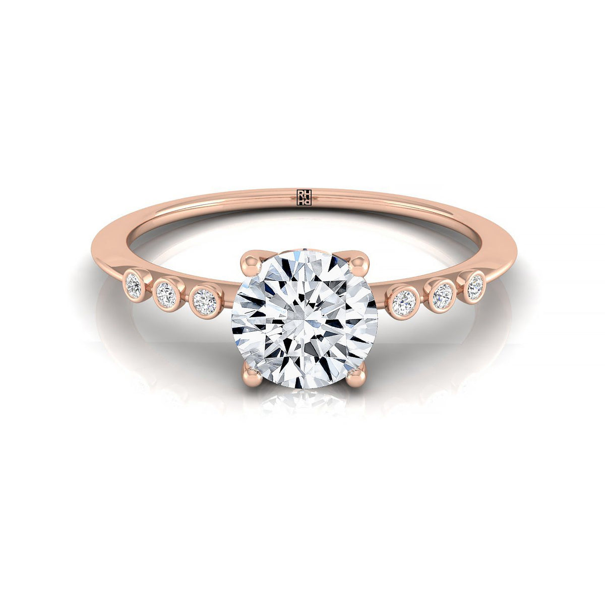 The Peggy select bezel accent solitaire engagement ring setting, shown in 14K Rose Gold | RockHer