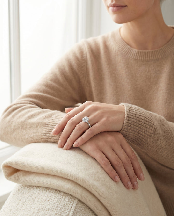 The Hymn Select Pavé Halo Engagement Ring with Lab Diamond in 14K White Gold — view 7