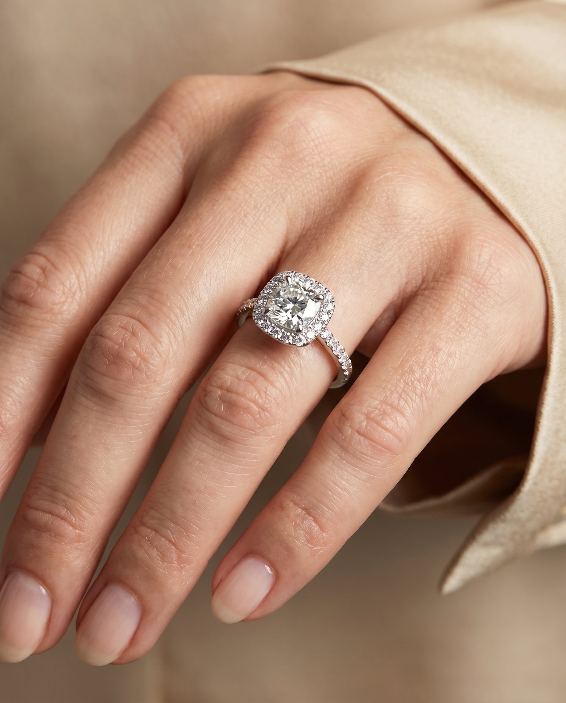 Platinum band of The Hymn cushion engagement ring setting | RockHer