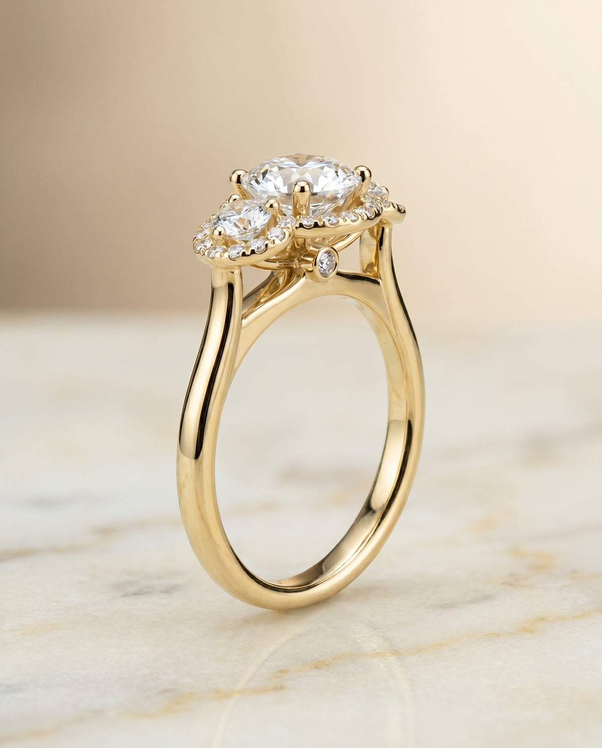 Anna french pavé three stone engagement ring in 18K yellow gold with round lab diamond, RockHer