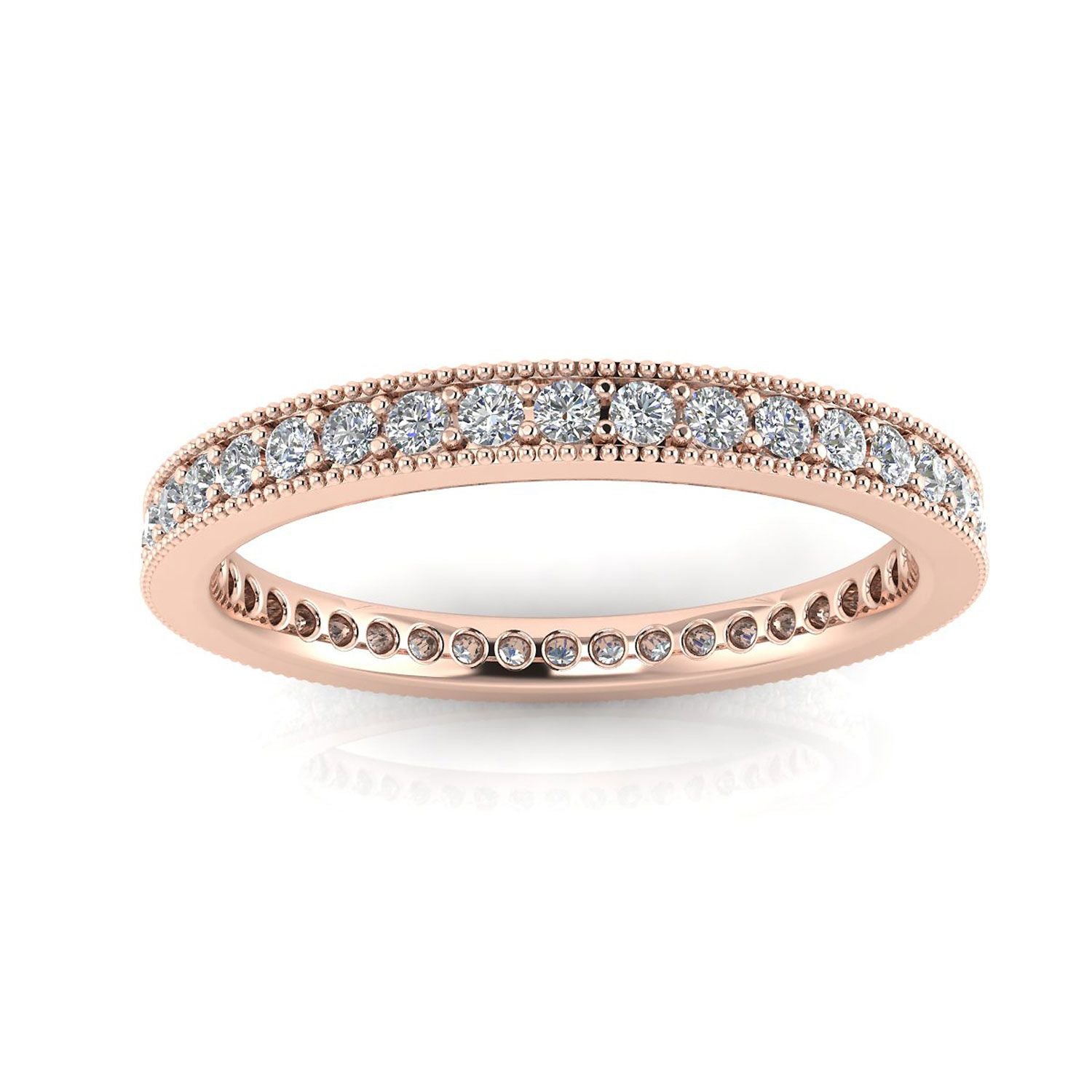 Round Brilliant Cut Diamond Pave & Milgrain Set Eternity Ring In 14k Rose Gold  (0.92ct. Tw.) Ring Size 5.5