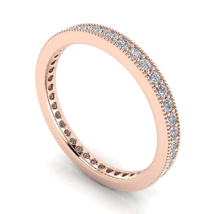 Round Brilliant Cut Diamond Pave & Milgrain Set Eternity Ring In 14k Rose Gold  (0.96ct. Tw.) Ring Size 6.5