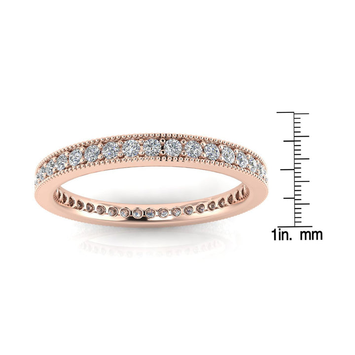Round Brilliant Cut Diamond Pave & Milgrain Set Eternity Ring In 14k Rose Gold  (0.86ct. Tw.) Ring Size 4.5