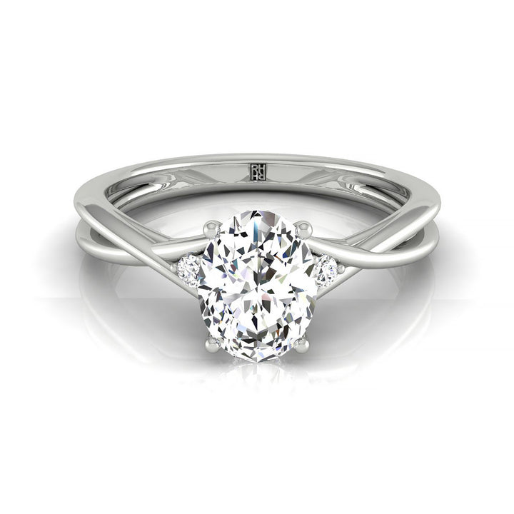 Dusty Select Hidden Halo Solitaire Oval Lab Diamond Engagement Ring in 14K White Gold, front view | RockHer