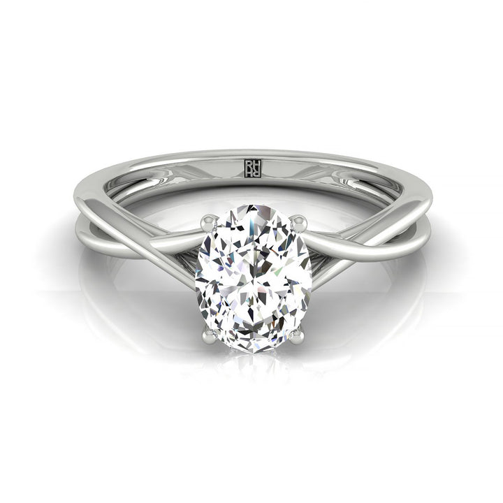 Blondie Select Double Hidden Halo Solitaire Oval Lab Diamond Engagement Ring in Platinum, front view | RockHer