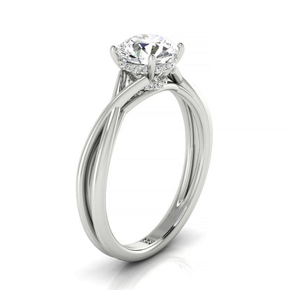 Blondie Select Double Hidden Halo Solitaire Round Lab Diamond Engagement Ring in 18K White Gold, side view | RockHer