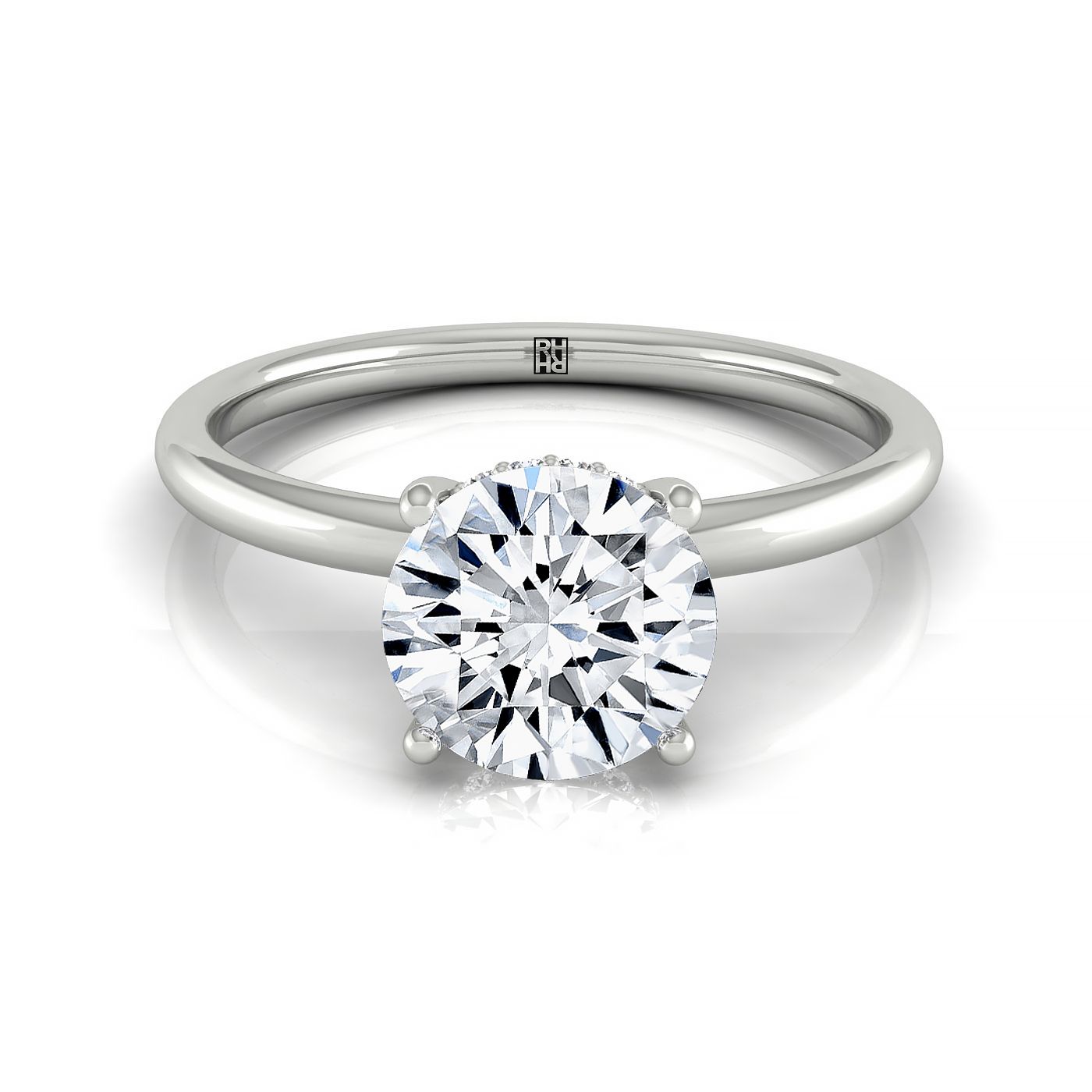 The Dolly round setting in 18K White Gold, a select double hidden halo solitaire design from RockHer