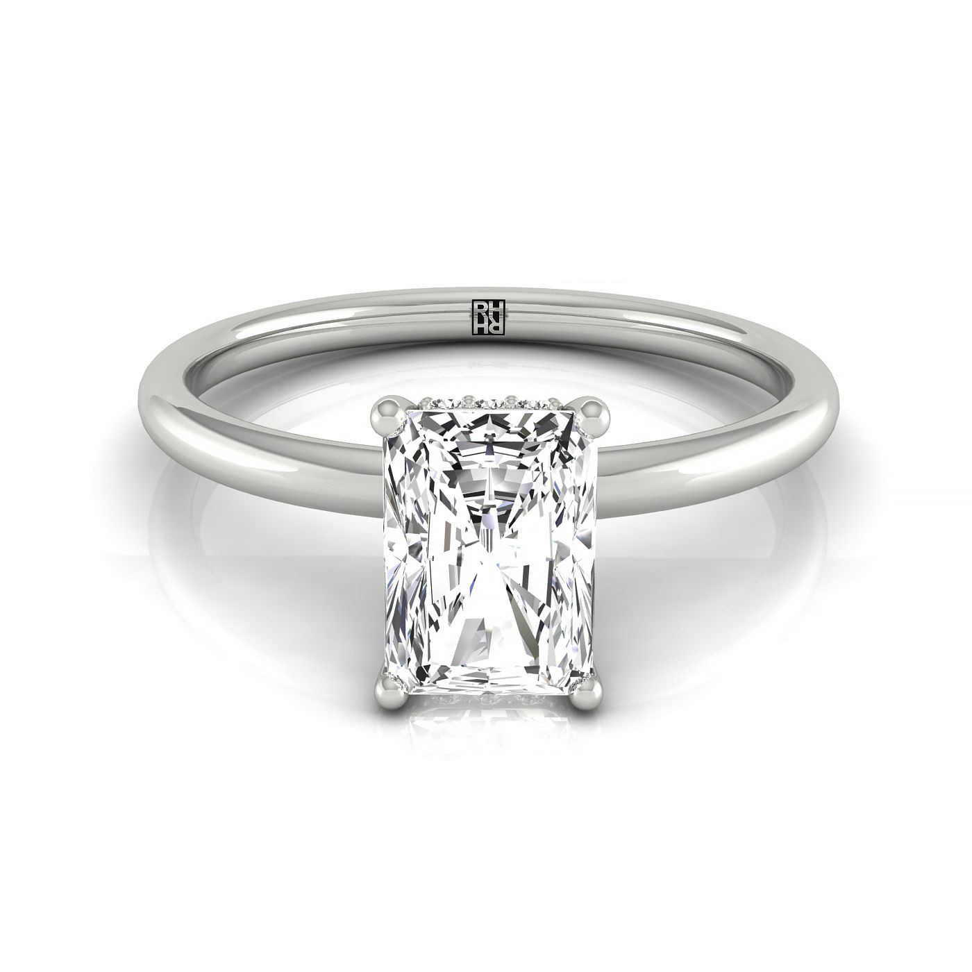 The Dolly select double hidden halo solitaire cut engagement ring setting, shown in Platinum | RockHer