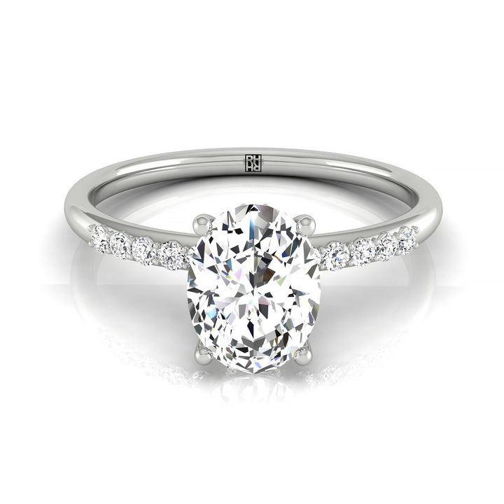 Abbey Select Hidden Halo Pavé Oval Lab Diamond Engagement Ring in 18K White Gold, front view | RockHer