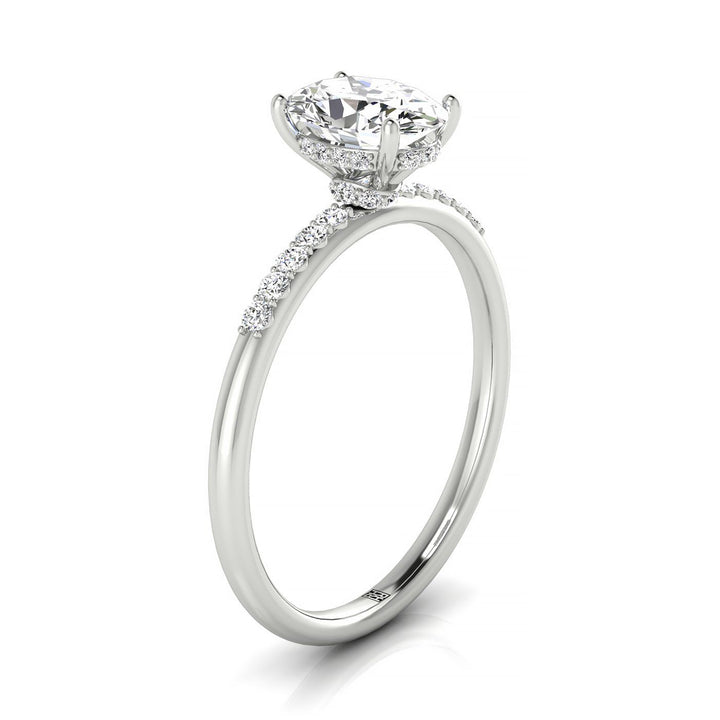 Abbey Select Hidden Halo Pavé Oval Lab Diamond Engagement Ring in 18K White Gold, side view | RockHer