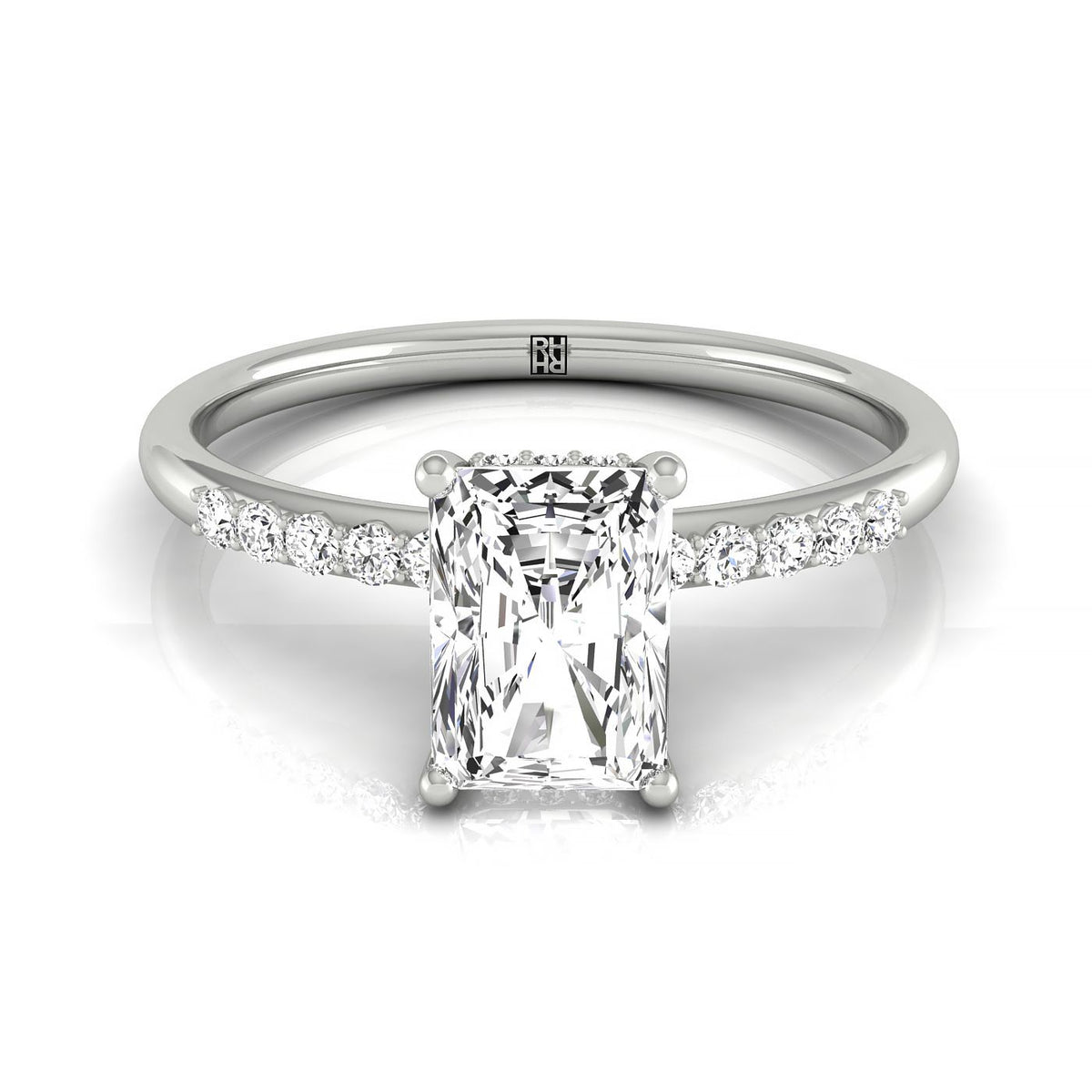 The Abbey select hidden halo pavé cut engagement ring setting, shown in 18K White Gold | RockHer