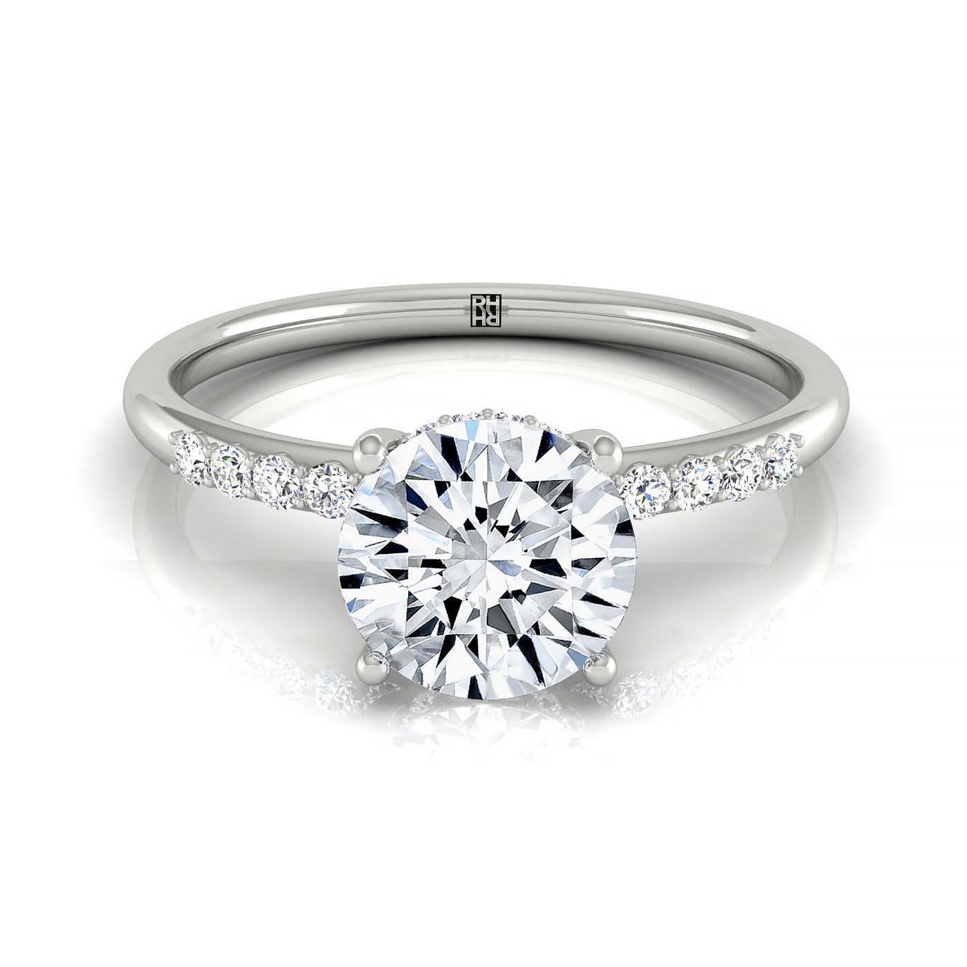 The Abbey round setting in Platinum, a select hidden halo pavé design from RockHer