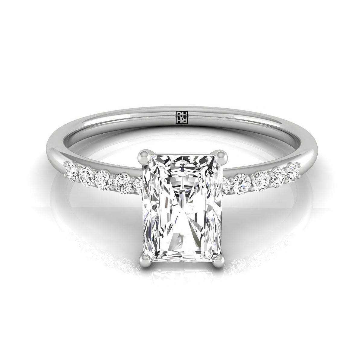 The Cherie select hidden halo pavé solitaire cut engagement ring setting, shown in Platinum | RockHer