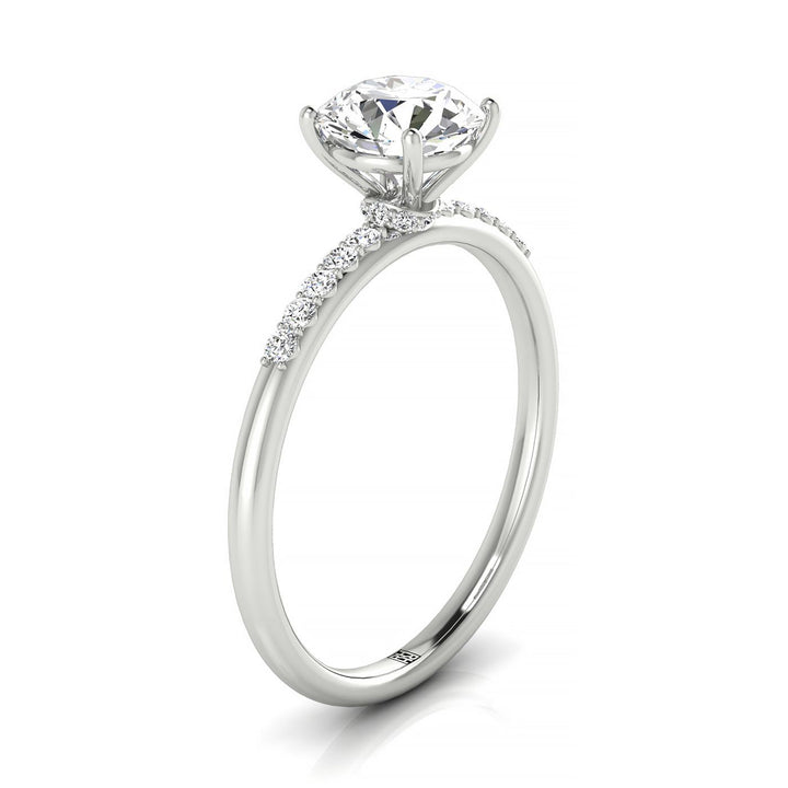 Cherie Select Hidden Halo Pavé Solitaire Round Lab Diamond Engagement Ring in Platinum, side view | RockHer