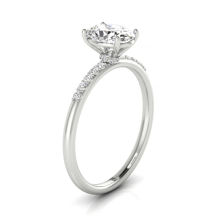 Cherie Select Hidden Halo Pavé Solitaire Oval Lab Diamond Engagement Ring in 18K White Gold, side view | RockHer