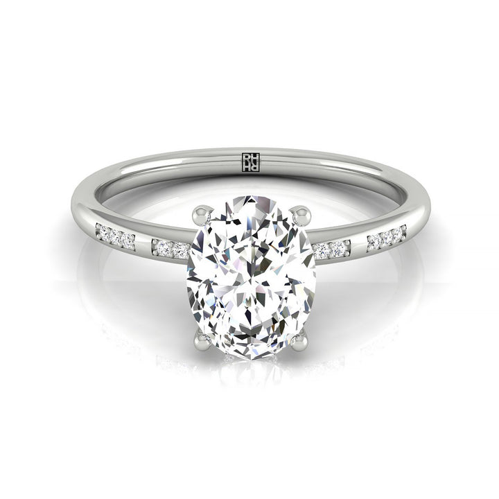 Wanda Select Hidden Halo Pavé Solitaire Oval Lab Diamond Engagement Ring in Platinum, front view | RockHer