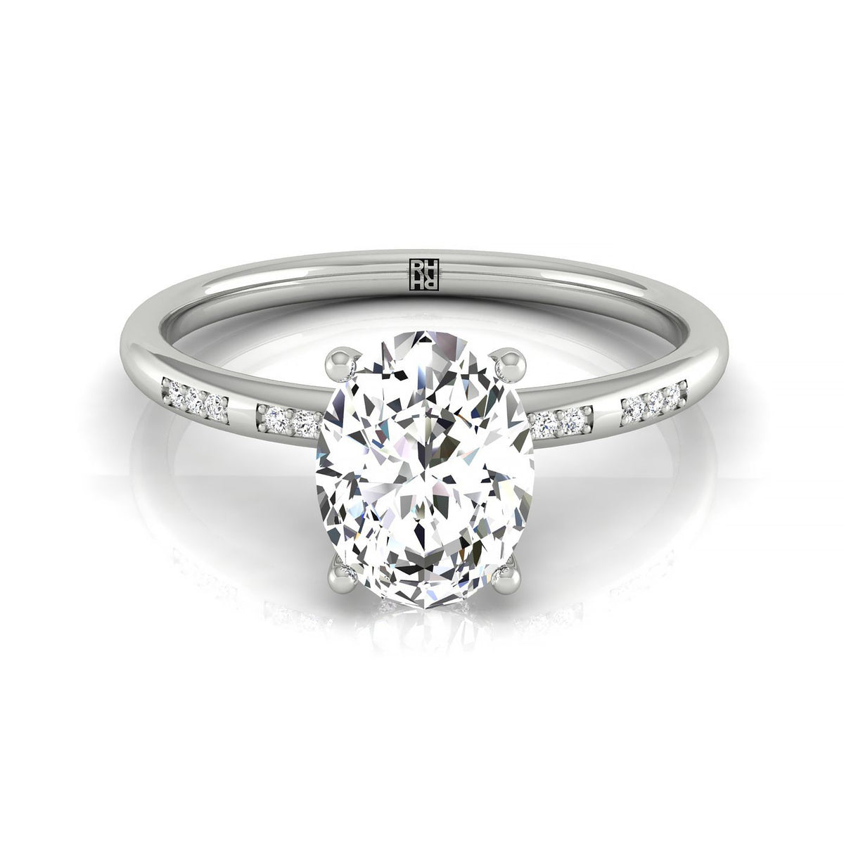 The Wanda oval setting in 18K White Gold, a select hidden halo pavé solitaire design from RockHer