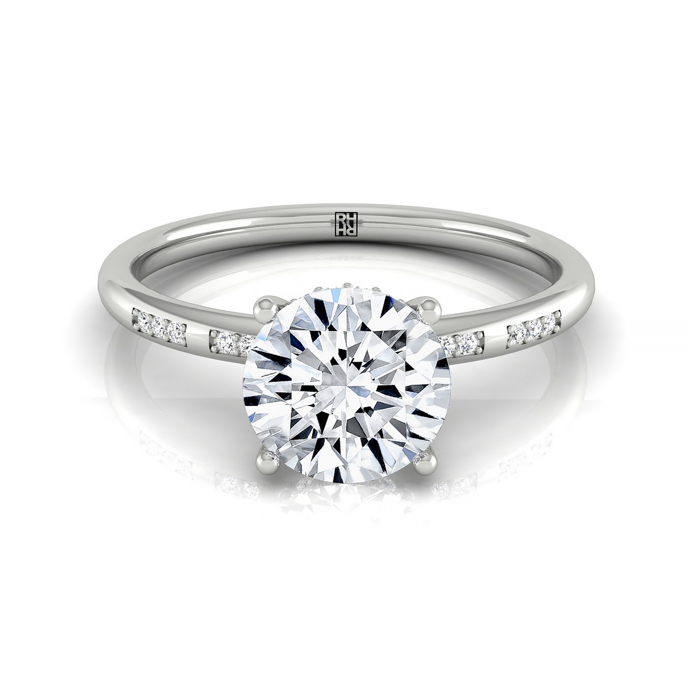 The Wanda select hidden halo pavé solitaire engagement ring setting, shown in 18K White Gold | RockHer