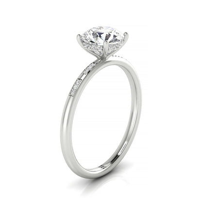 Wanda Select Hidden Halo Pavé Solitaire Round Lab Diamond Engagement Ring in 18K White Gold, side view | RockHer