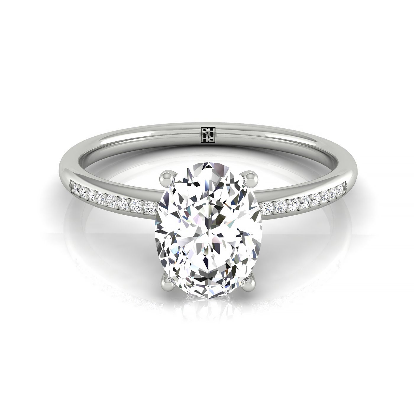 The Brenda oval setting in Platinum, a select high hidden halo solitaire design from RockHer