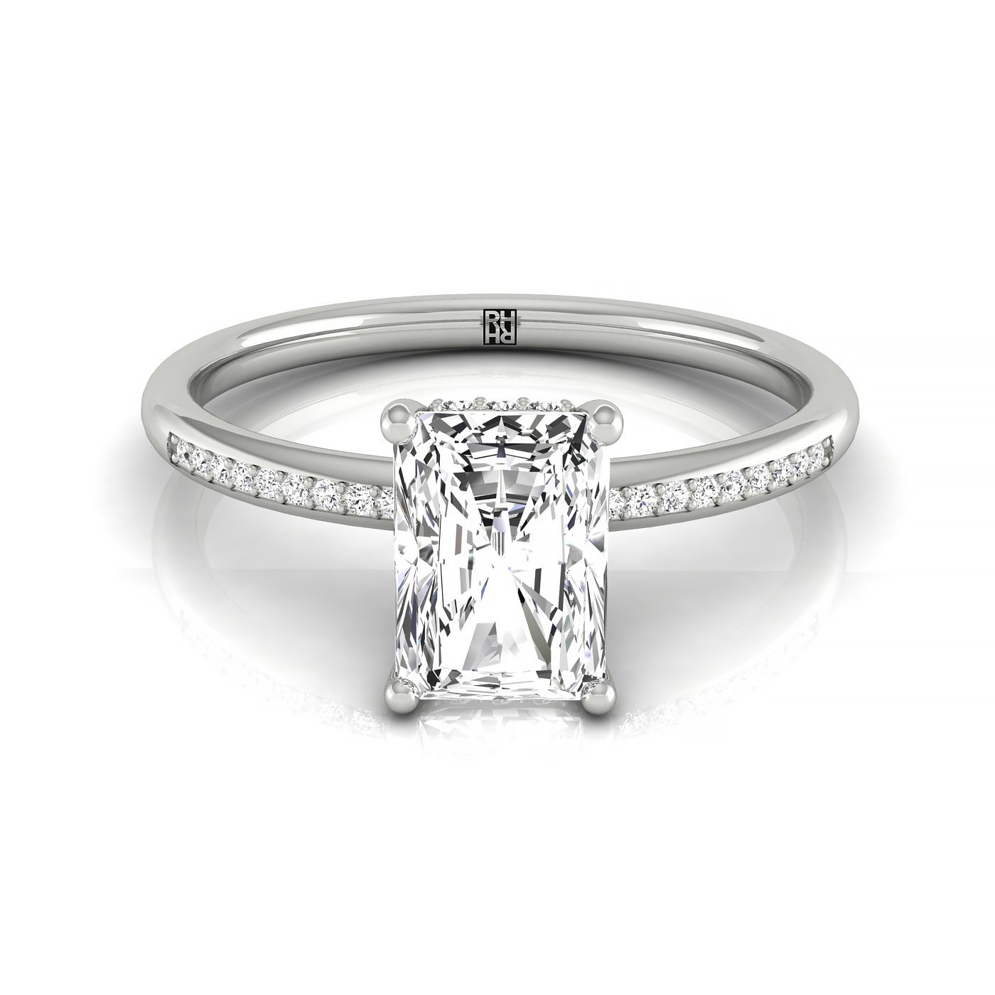 The Brenda select high hidden halo solitaire cut engagement ring setting, shown in Platinum | RockHer