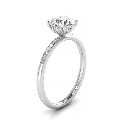 Brenda Select High Hidden Halo Solitaire Round Lab Diamond Engagement Ring in 18K White Gold, side view | RockHer